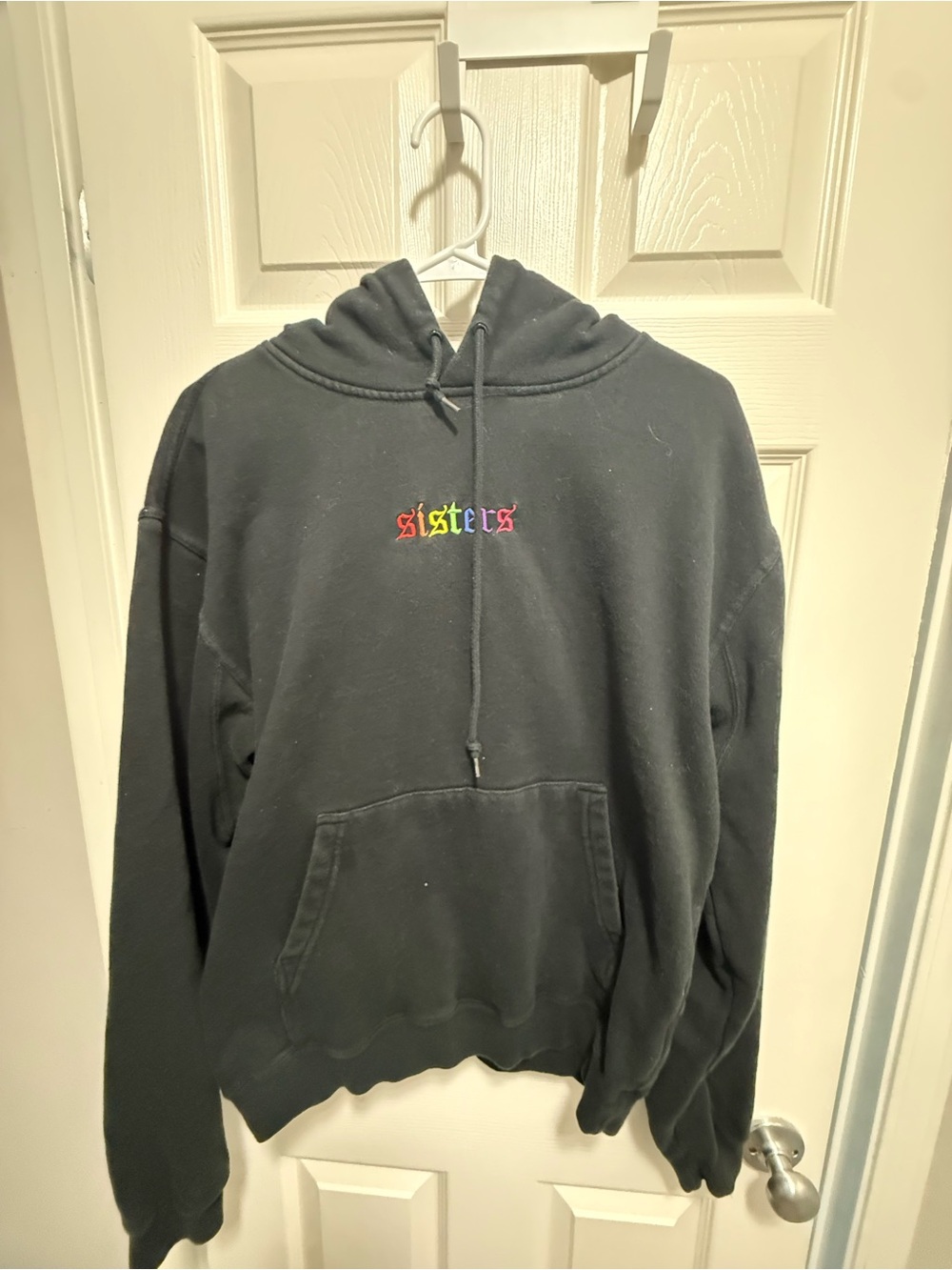 Black Hoodie with Rainbow "sisters" Embroidery - Unbranded